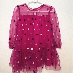 Girls' Fuchsia Star Mesh Party Dress